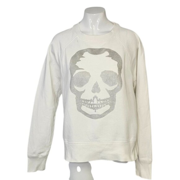 ZADIG & VOLTAIRE Womens Upper Skull Foil Sweatshirt, White, Silver Graphic, XS - Picture 1 of 11